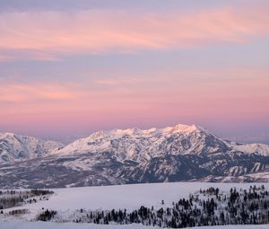 Preview wallpaper mountains, snow, winter, valley, trees, nature