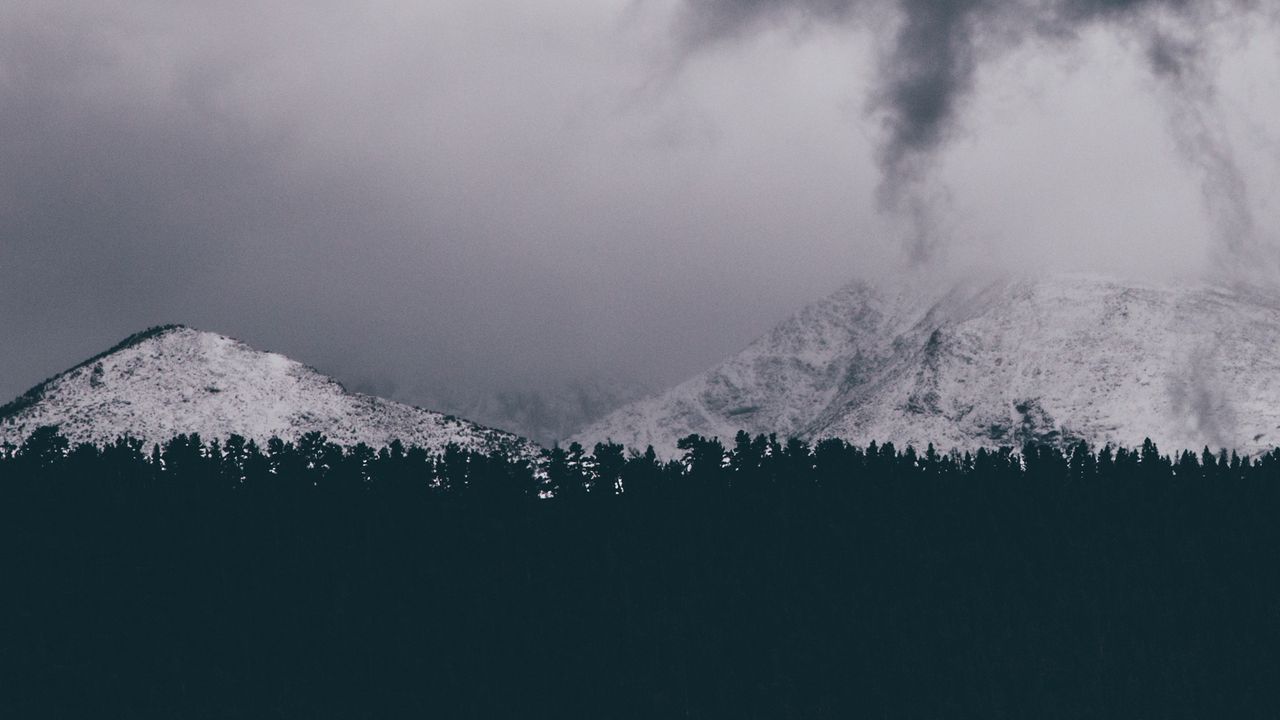 Wallpaper mountains, snowy, clouds, overcast, snow, winter