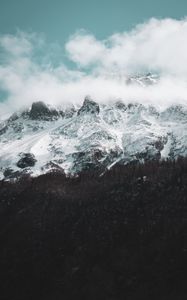 Preview wallpaper mountains, snowy, clouds, snow, landscape