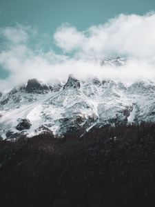 Preview wallpaper mountains, snowy, clouds, snow, landscape