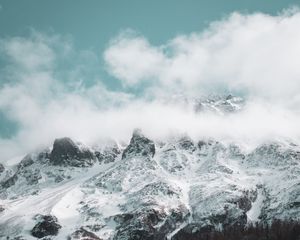 Preview wallpaper mountains, snowy, clouds, snow, landscape