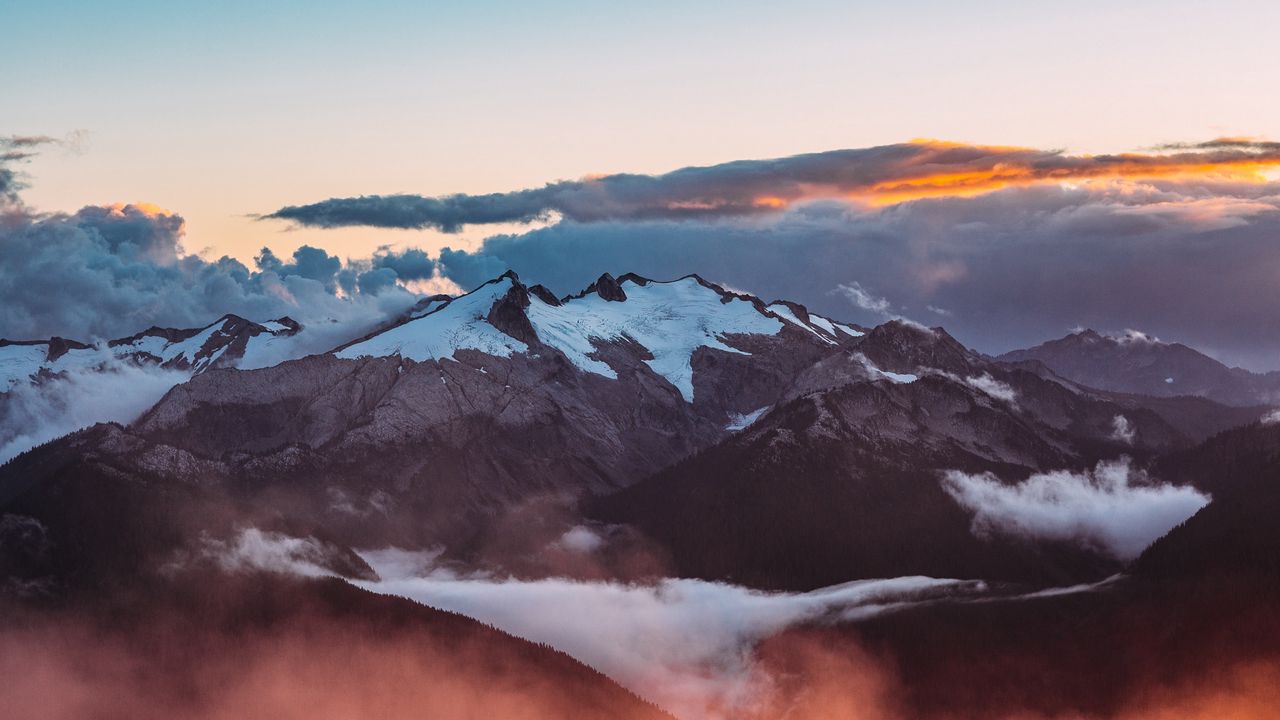 Wallpaper mountains, snowy, clouds, mountain range, landscape