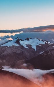 Preview wallpaper mountains, snowy, clouds, mountain range, landscape