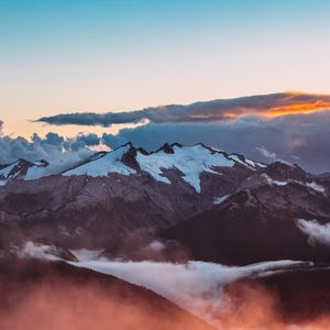 Preview wallpaper mountains, snowy, clouds, mountain range, landscape