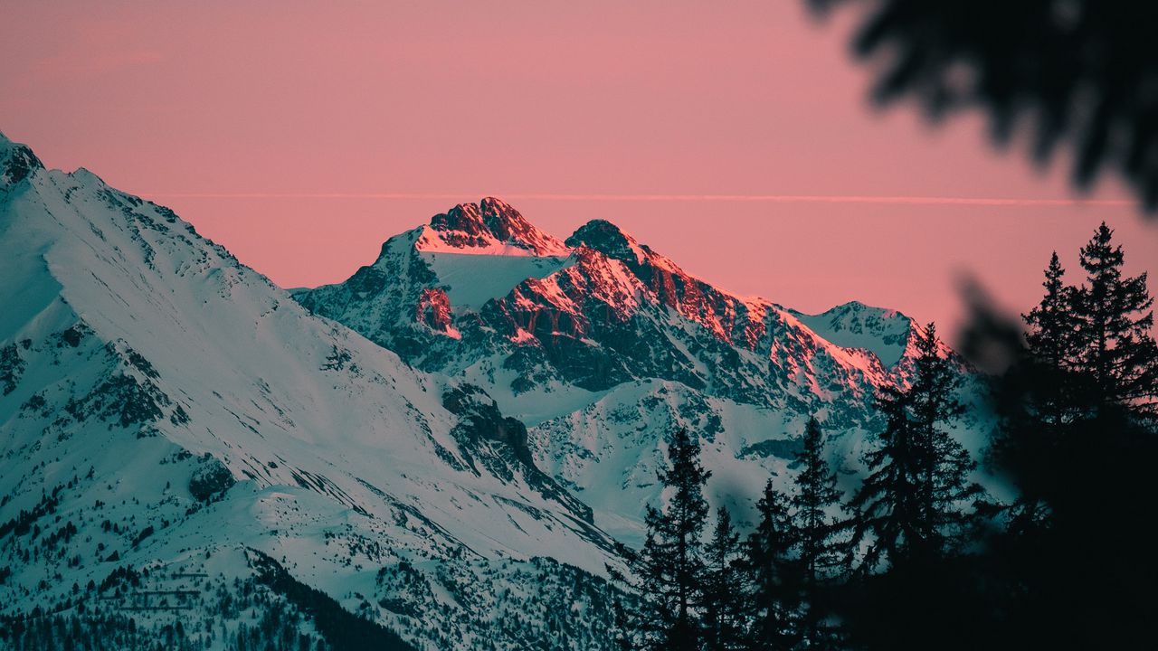 Wallpaper mountains, snowy, dusk, landscape, evening