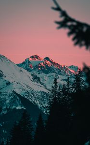 Preview wallpaper mountains, snowy, dusk, landscape, evening