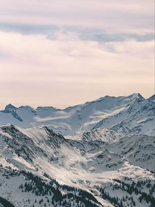 Preview wallpaper mountains, snowy, peaks, forest