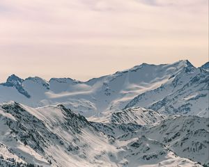 Preview wallpaper mountains, snowy, peaks, forest