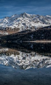 Preview wallpaper mountains, snowy, reflection, rocks