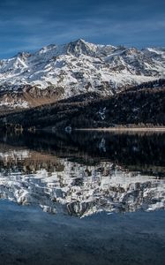 Preview wallpaper mountains, snowy, reflection, rocks