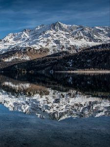 Preview wallpaper mountains, snowy, reflection, rocks