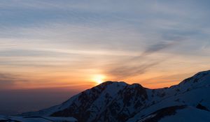 Preview wallpaper mountains, snowy, sunset, sky