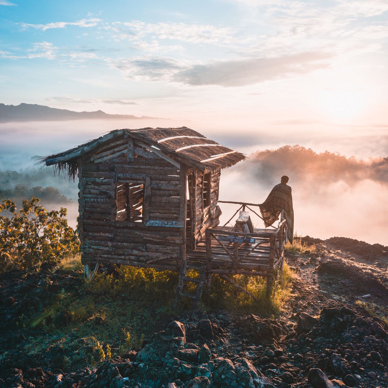 1280x1280 Wallpaper mountains, solitude, house, alone, indonesia