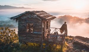 Preview wallpaper mountains, solitude, house, alone, indonesia