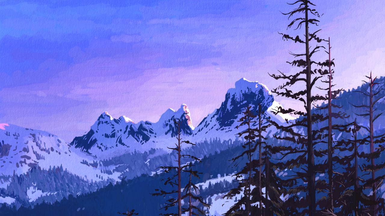 Wallpaper mountains, spruce, art