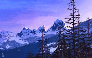 Preview wallpaper mountains, spruce, art