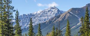 Preview wallpaper mountains, spruce, trees, lake, reflection, sky