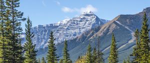Preview wallpaper mountains, spruce, trees, lake, reflection, sky