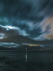 Preview wallpaper mountains, starry sky, lake, water, snow, night