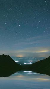 Preview wallpaper mountains, starry sky, night, lake