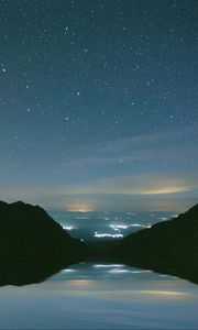 Preview wallpaper mountains, starry sky, night, lake