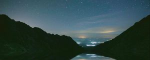 Preview wallpaper mountains, starry sky, night, lake
