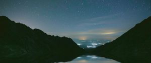 Preview wallpaper mountains, starry sky, night, lake
