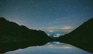 Preview wallpaper mountains, starry sky, night, lake