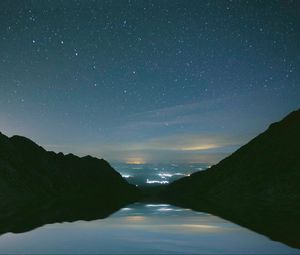 Preview wallpaper mountains, starry sky, night, lake