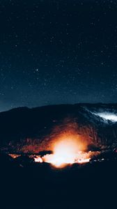 Preview wallpaper mountains, starry sky, night, light