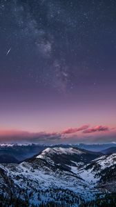 Preview wallpaper mountains, starry sky, night, snow, dolomites, italy