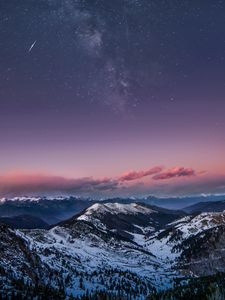 Preview wallpaper mountains, starry sky, night, snow, dolomites, italy