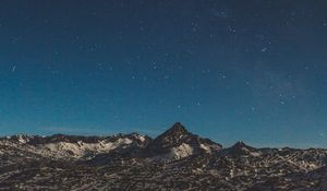 Preview wallpaper mountains, starry sky, night, stars, peak, snowy