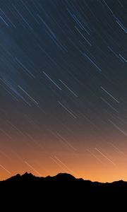 Preview wallpaper mountains, starry sky, night, outlines, dark, long exposure