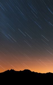 Preview wallpaper mountains, starry sky, night, outlines, dark, long exposure