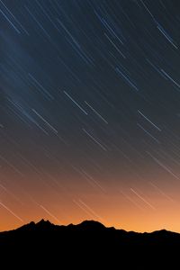 Preview wallpaper mountains, starry sky, night, outlines, dark, long exposure