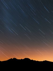 Preview wallpaper mountains, starry sky, night, outlines, dark, long exposure