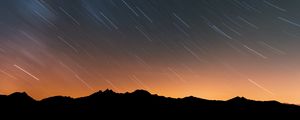 Preview wallpaper mountains, starry sky, night, outlines, dark, long exposure