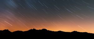 Preview wallpaper mountains, starry sky, night, outlines, dark, long exposure