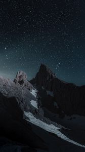 Preview wallpaper mountains, starry sky, peak, snow-covered, night