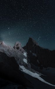 Preview wallpaper mountains, starry sky, peak, snow-covered, night