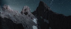 Preview wallpaper mountains, starry sky, peak, snow-covered, night