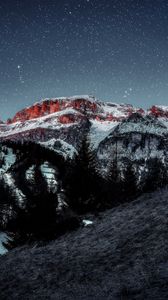 Preview wallpaper mountains, starry sky, peaks, snow, grass, mountain landscape