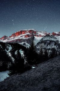 Preview wallpaper mountains, starry sky, peaks, snow, grass, mountain landscape