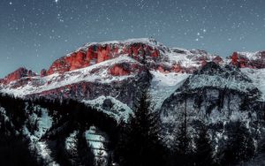 Preview wallpaper mountains, starry sky, peaks, snow, grass, mountain landscape