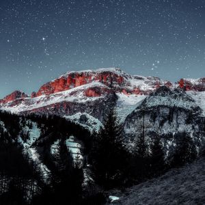 Preview wallpaper mountains, starry sky, peaks, snow, grass, mountain landscape