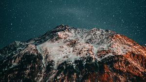 Preview wallpaper mountains, starry sky, peaks, snow, night
