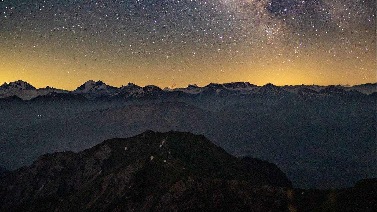 Wallpaper mountains, starry sky, rocks, space