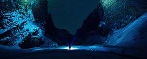 Preview wallpaper mountains, starry sky, snow, ice floes, night