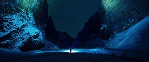 Preview wallpaper mountains, starry sky, snow, ice floes, night